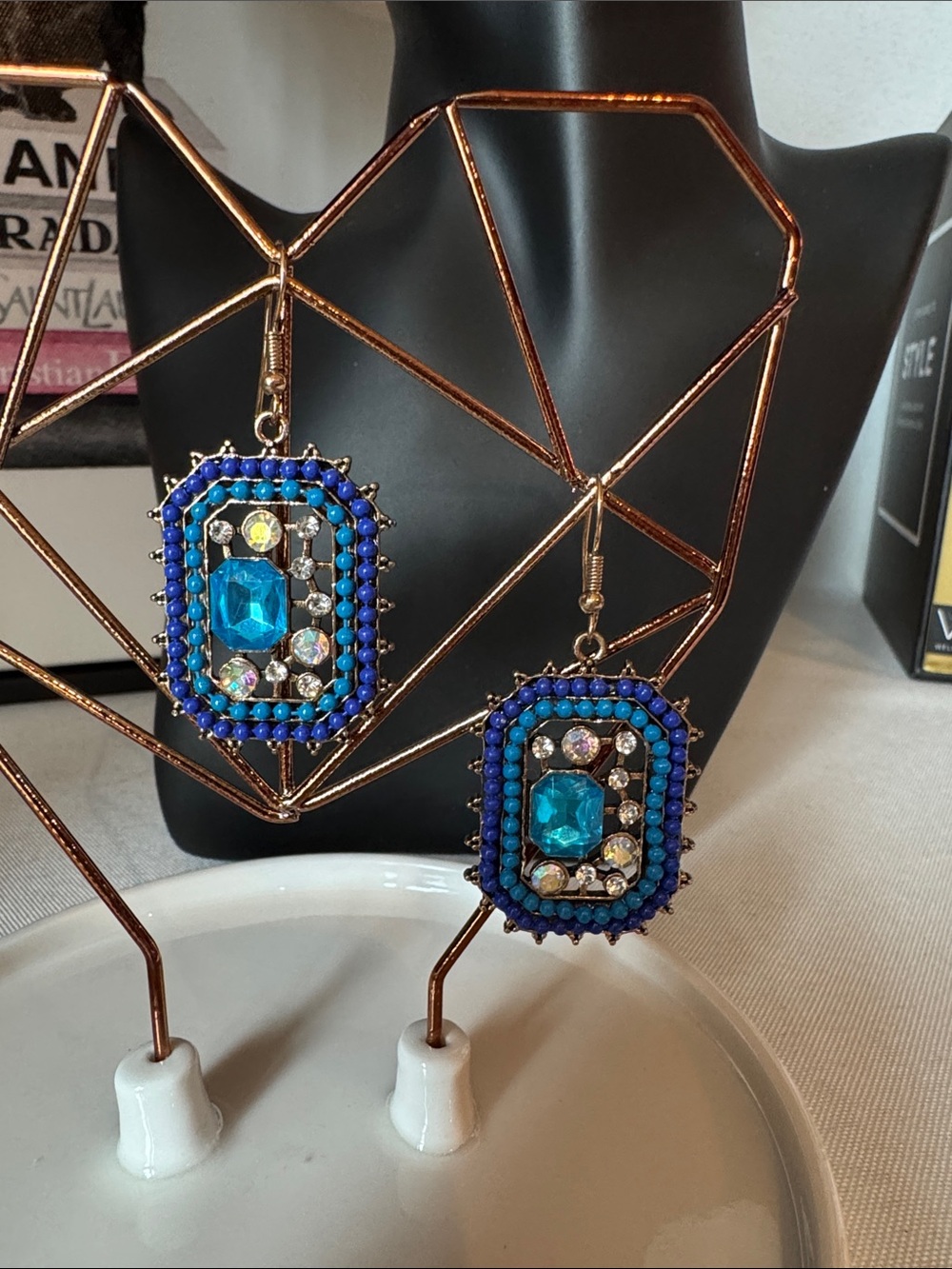 Fashion Jewelry Blue and Teal Beaded Crystal Drop Earrings